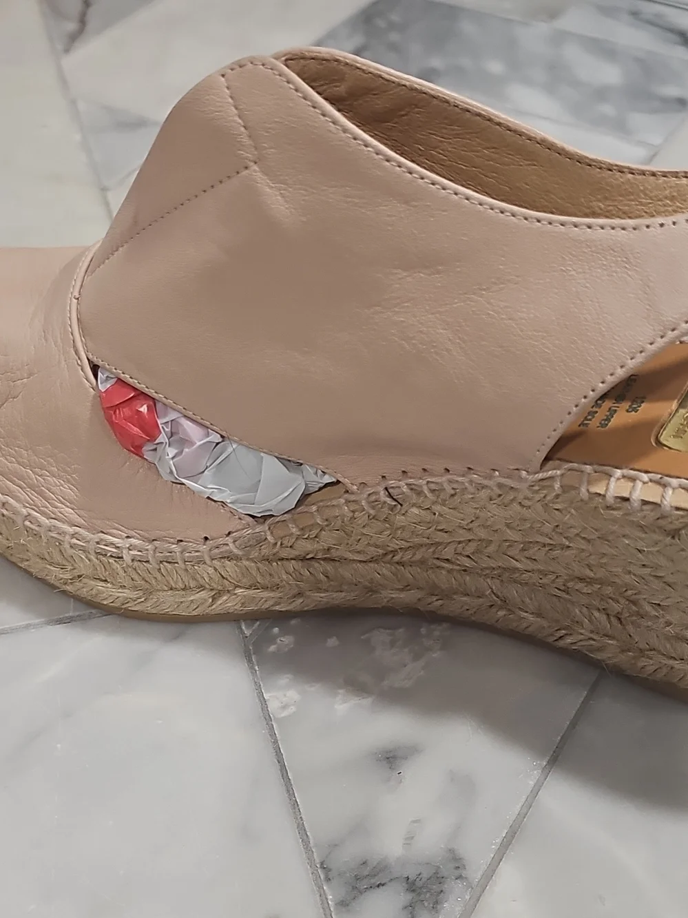 kanna Nude/Pale Pink Leather Espadrille Wedge Peep-Toe Sandals NWOT 9.5